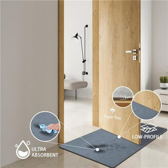 Gray Bathroom Rug Thin Low Profile Bath Mat Non Slip Absorbent Washable Door Car - Picture 3 of 7